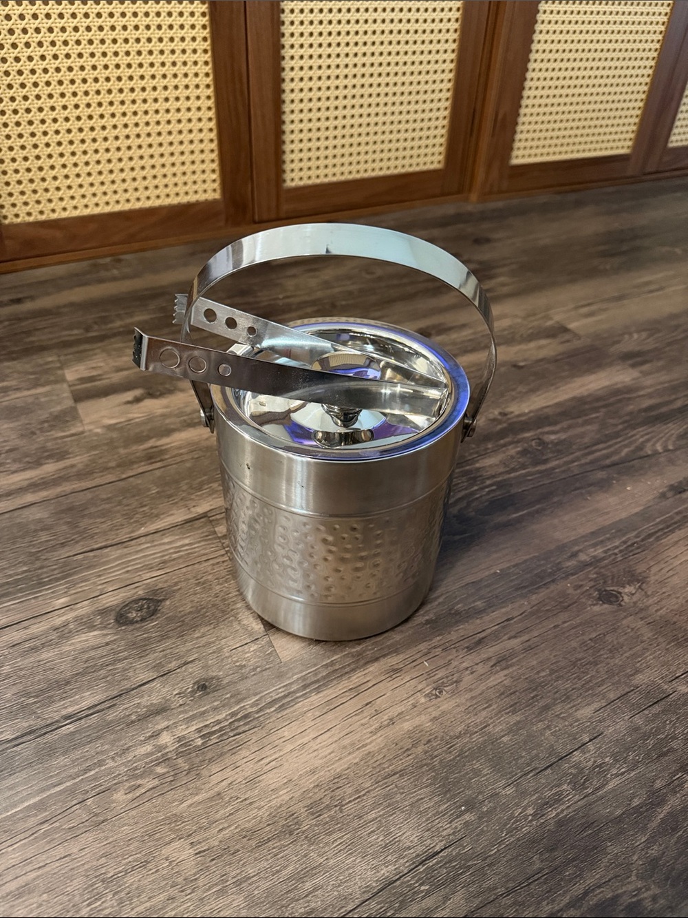 Stainless Steel Ice Bucket with Tongs and Handle - Silver